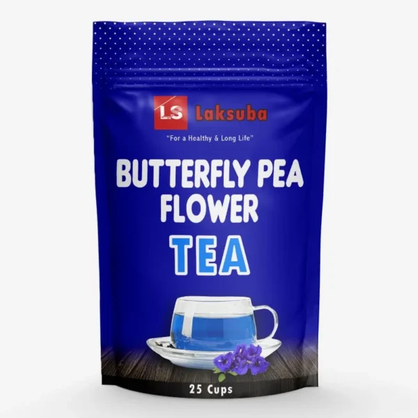 Steaming cup of vibrant blue Butterfly Pea Flower tea, known for its color-changing properties and potential health benefits.