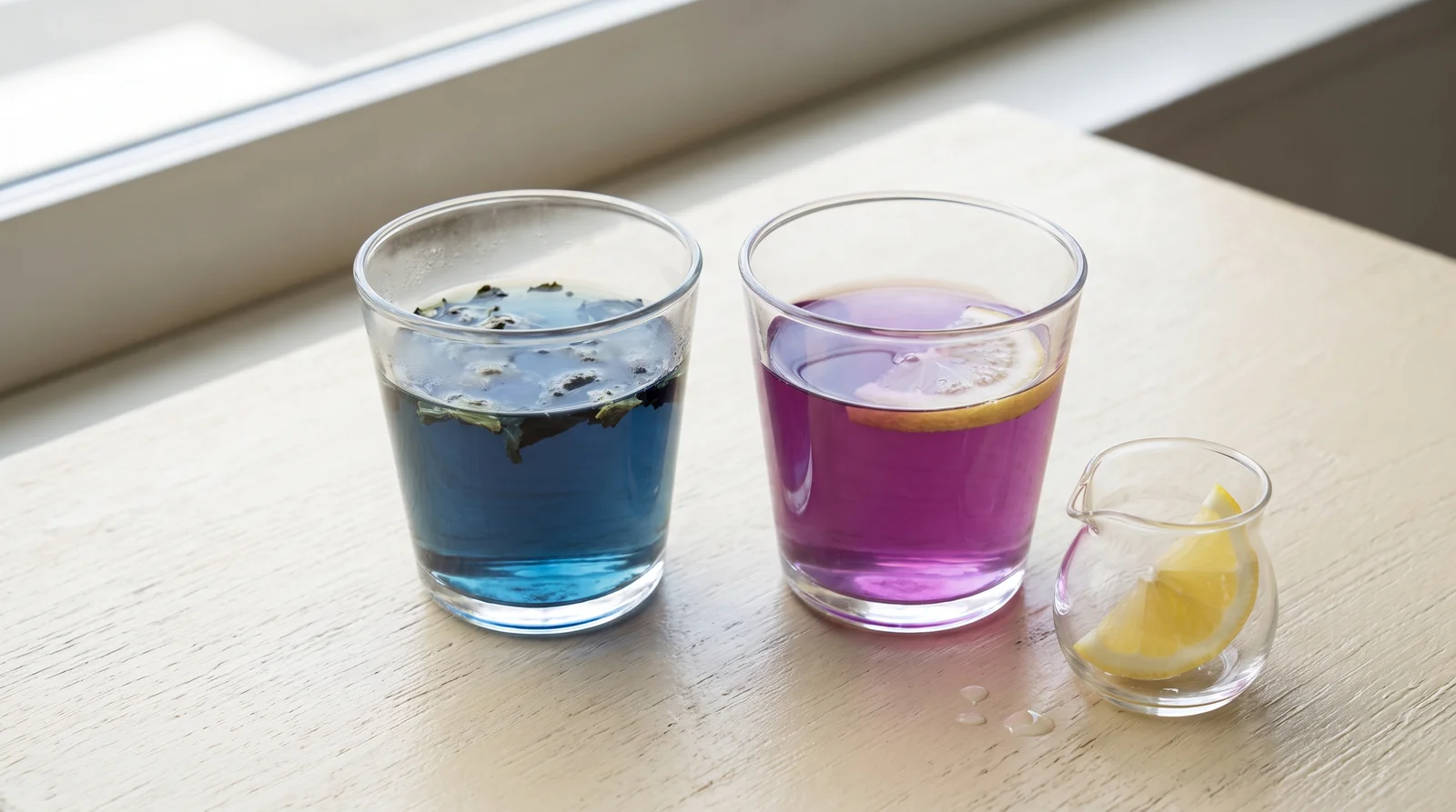 Butterfly Pea tea color change from blue to purple with lemon